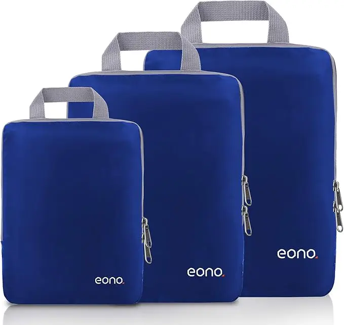 Juego de bolsas organizadoras de compresión para ropa 🧳👕, perfectas para optimizar espacio en la maleta durante viajes largos o cortos ✈️🌍. Estas bolsas de color azul son ideales para mantener la ropa ordenada, maximizar el espacio en tu equipaje y facilitar la organización 🧳✨. Fabricadas con materiales duraderos, son ligeras y prácticas para cualquier tipo de aventura 🌍🚀