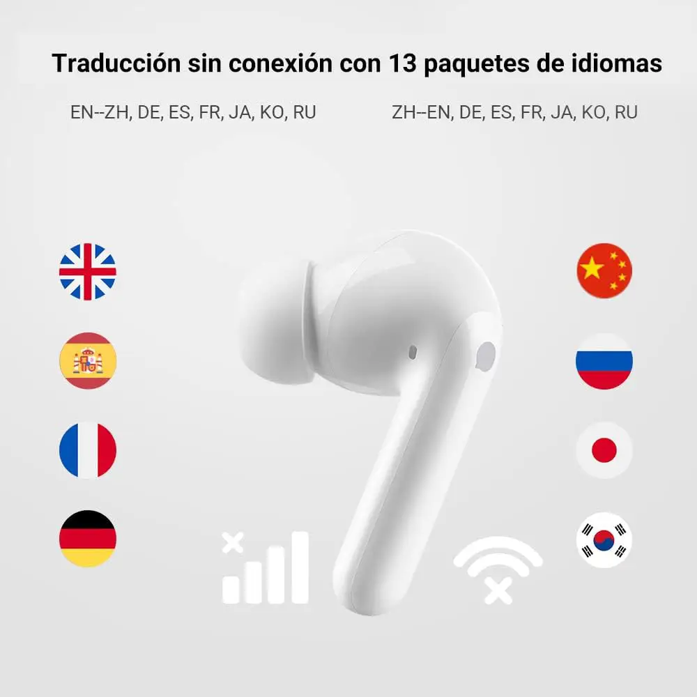 Timekettle M3 traduciendo sin conexión hasta 13 idiomas. Auriculares ideales para viajeros que necesitan comunicación fluida sin internet. 🌍🎧