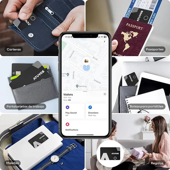 Distintos usos del Localizador  AirTag Card . Desde incluirlos en Maletas 👜💼, billeteras , pasaportes. portátiles a cualquier pertenencia que tengáis que tener controlada. Disponer de un AirTag Card de ATUVOS es una tranquilidad.