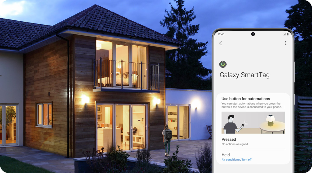 Samsung SmartTag usado en casa inteligente para encontrar objetos perdidos y automatizar luces, alarmas y temperatura con SmartThings 🔍🏠📱