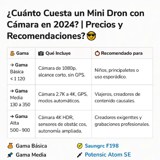 Tabla comparativa de precios de mini drones con cámara en 2025 📸 | Guía de compra para viajeros que buscan el mejor dron calidad-precio 🚁🌍