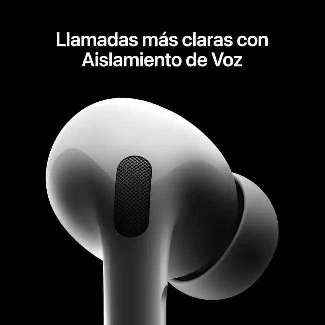 AirPods Pro 2 USB-C con cancelación activa de ruido y micrófonos para llamadas claras con aislamiento de voz.
