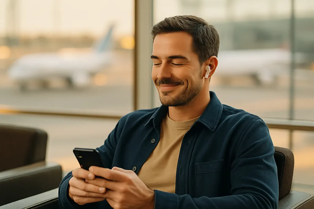 Chico Joven Disfrutando de sus AirPods Pro 2 Generación después de configurarlos.
