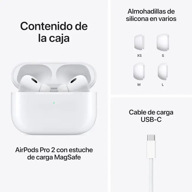 Todo lo que contiene la caja de los AirPods Pro 2 generación con cargador MAgSafe USB-C