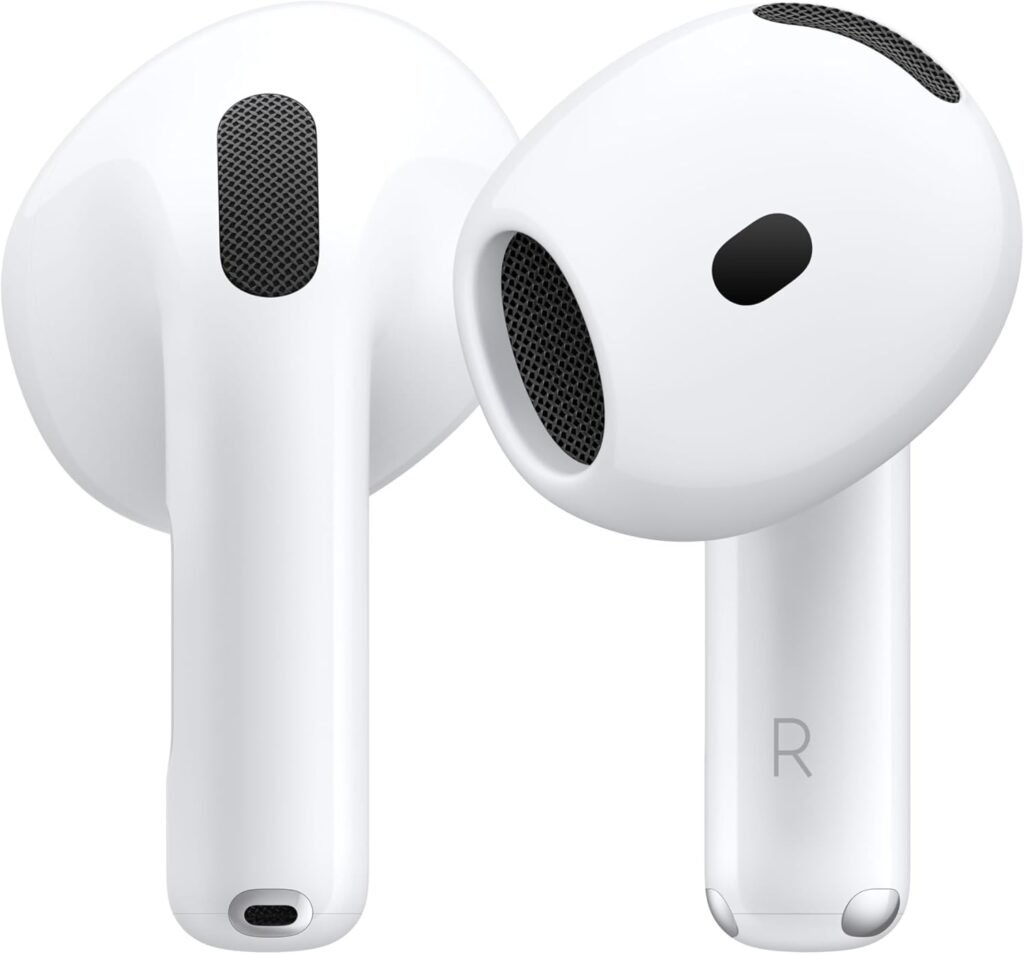 AirPods 4 con cancelación activa de ruido ANC en diseño blanco, mostrando los nuevos altavoces y rejillas optimizadas para mejor sonido