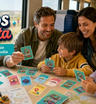 Familia jugando a Retos en Ruta, un juego imprimible gratis para viajar en familia sin pantallas durante un viaje